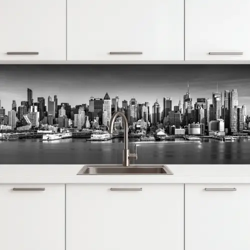 Skyline - Stad - Wolkenkrabbers - Zwart - Wit keuken achterwand 2 middel -3d