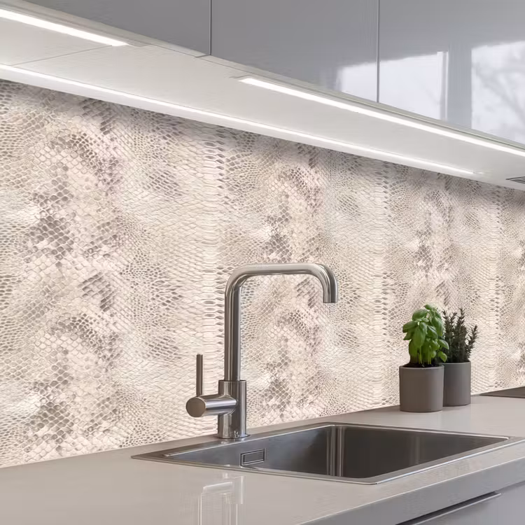Slang - Patroon - Beige keuken achterwand 2 middel 871 -3d_schuin