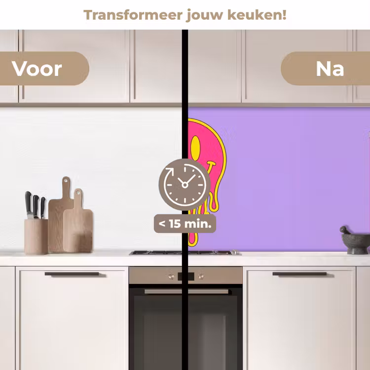 Smiley - Drip - Neon keuken achterwand 2 middel -voor-na2_NL