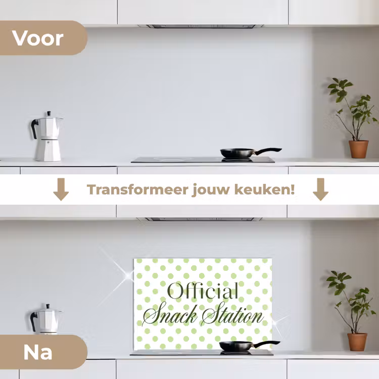 Snack Station - Groen - Stippen keuken achterwand spatscherm klein -voor_na_NL
