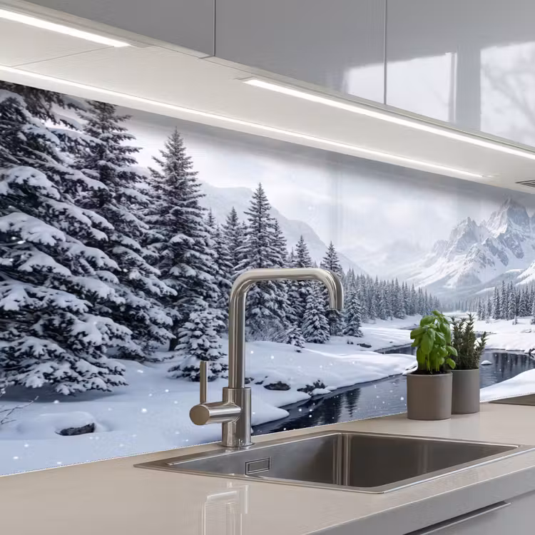 Sneeuwlandschap - Bergen - Rivier - Winter keuken achterwand 2 middel -3d_schuin