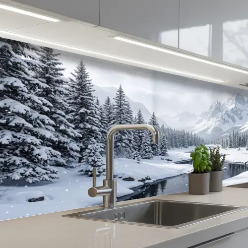 Sneeuwlandschap - Bergen - Rivier - Winter keuken achterwand 2 middel -3d_schuin