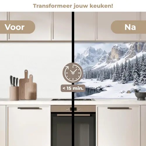 Sneeuwlandschap - Bergen - Rivier - Winter keuken achterwand 2 middel -voor-na2_NL