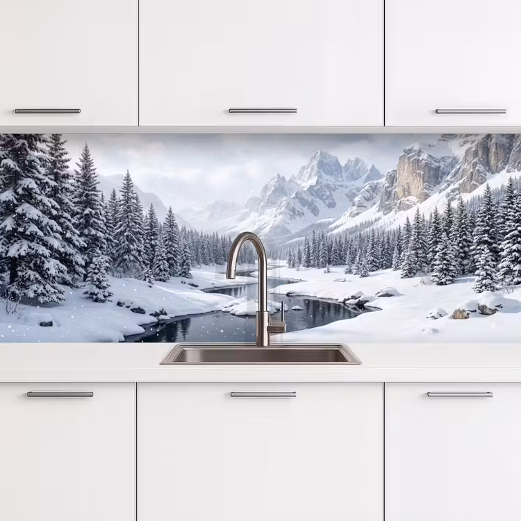 Sneeuwlandschap - Bergen - Rivier - Winter keuken achterwand 2 middel -3d