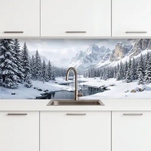 Sneeuwlandschap - Bergen - Rivier - Winter keuken achterwand 2 middel -3d