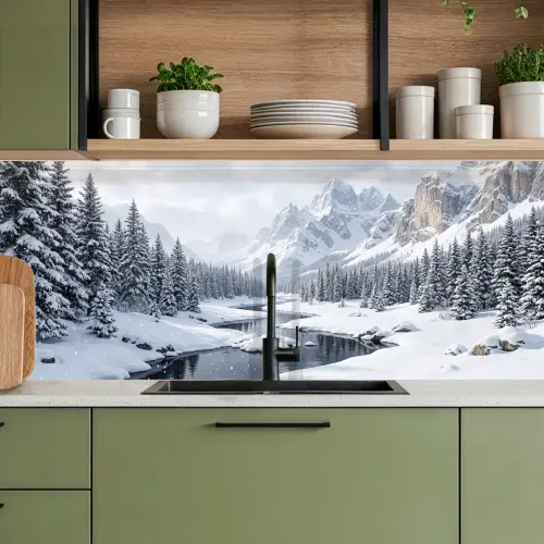Sneeuwlandschap - Bergen - Rivier - Winter keuken achterwand 2 middel -sfeer3
