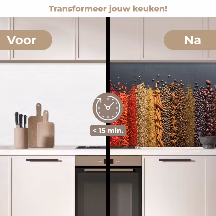 Specerijen - Kruiden - Banen - Regenboog keuken achterwand 2 middel -voor-na2_NL