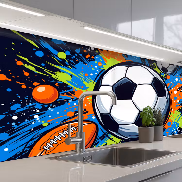 Sport - Ballen - Kleurrijk keuken achterwand 2 middel -3d_schuin