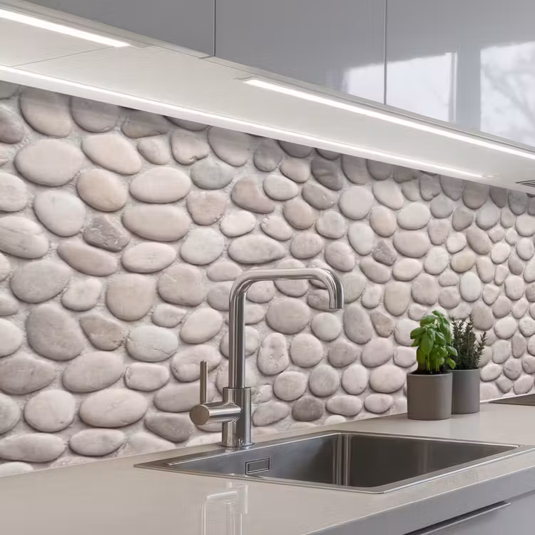 Steen - Kiezel - Natuur - Minimalistisch - Beige keuken achterwand 2 middel -3d_schuin
