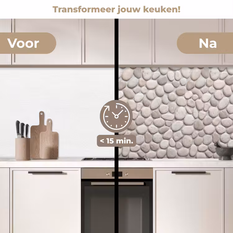 Steen - Kiezel - Natuur - Minimalistisch - Beige keuken achterwand 2 middel -voor-na2_NL