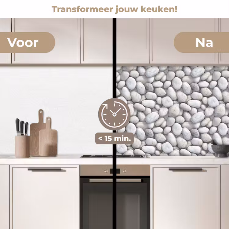 Steentjes - Grijs - Ovaal keuken achterwand 2 middel 871 -voor-na2_NL