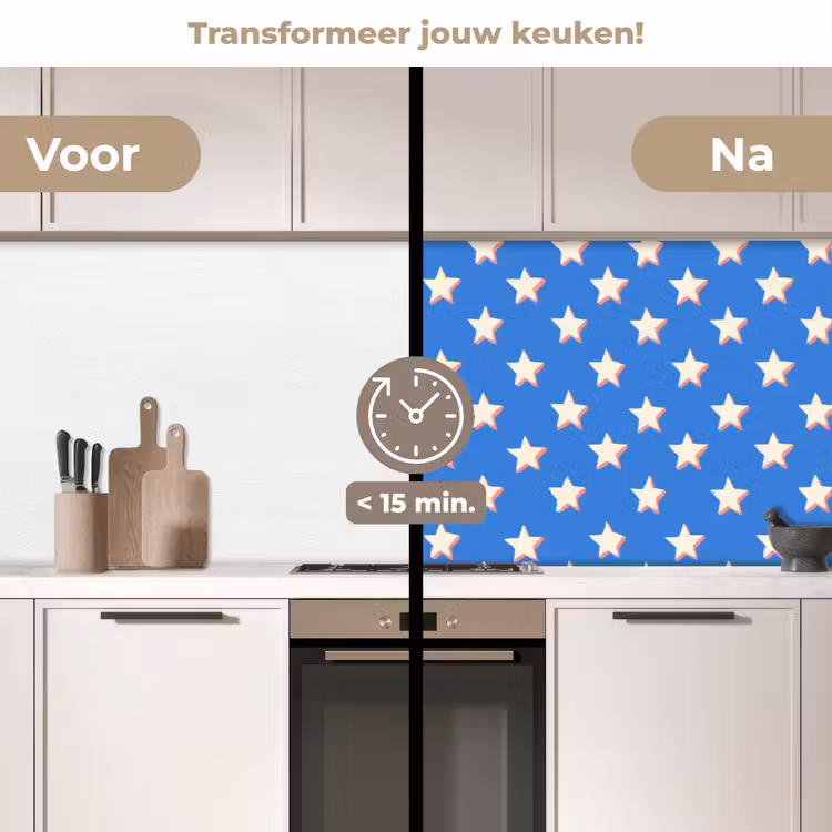 Sterren - Patroon - Blauw keuken achterwand 2 middel 871 -voor-na2_NL