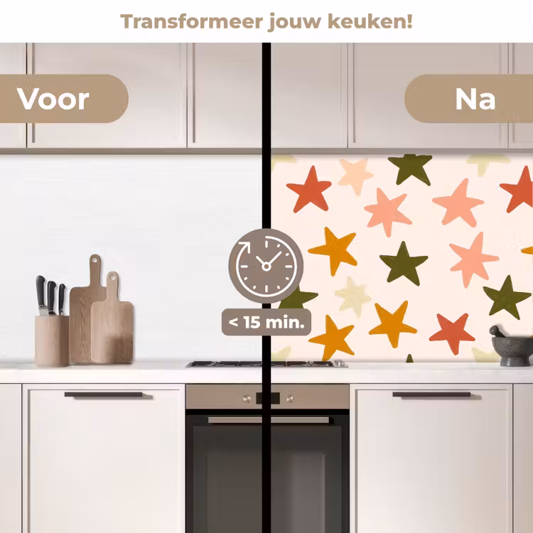 Sterren - Patroon - Kleurrijk keuken achterwand 2 middel 871 -voor-na2_NL
