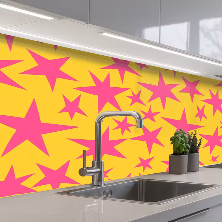 Sterren - Patroon - Roze - Geel keuken achterwand 2 middel 871 -3d_schuin