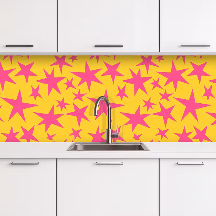 Sterren - Patroon - Roze - Geel keuken achterwand 2 middel 871 -3d