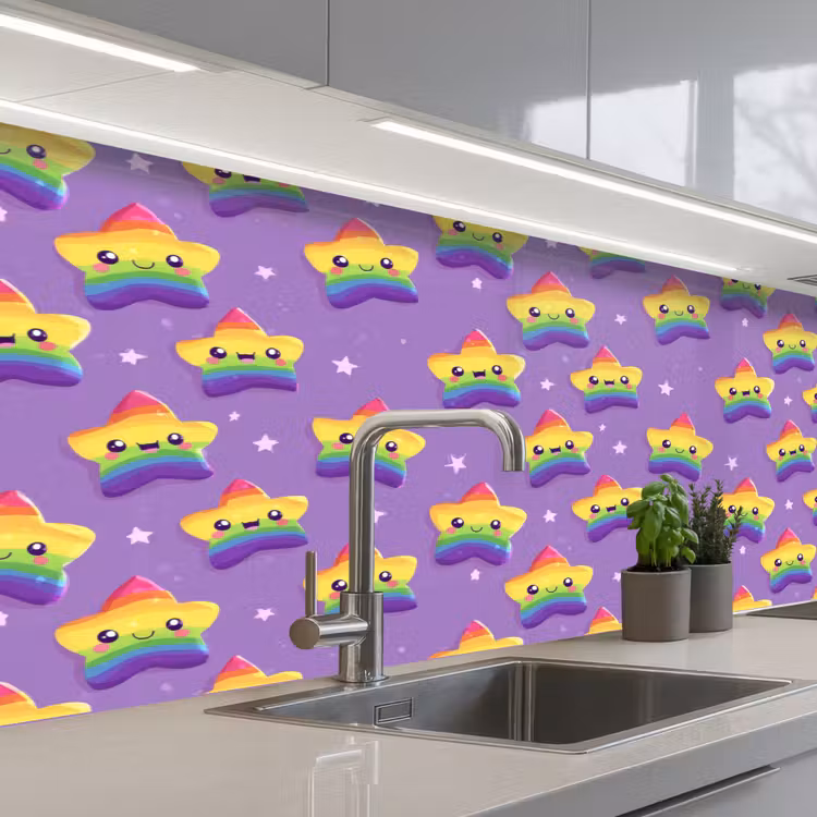 Sterren - Regenboog - Paars keuken achterwand 2 middel 871 -3d_schuin