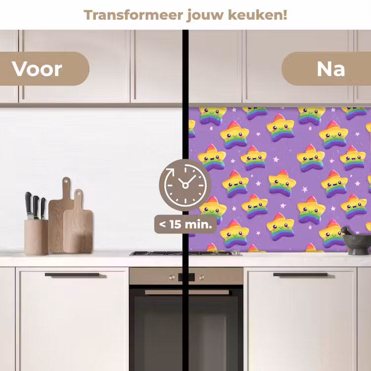Sterren - Regenboog - Paars keuken achterwand 2 middel 871 -voor-na2_NL