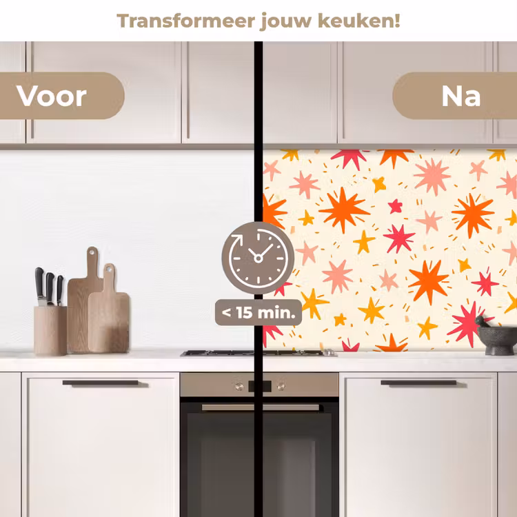 Sterren - Speels - Kleurrijk keuken achterwand 2 middel 871 -voor-na2_NL