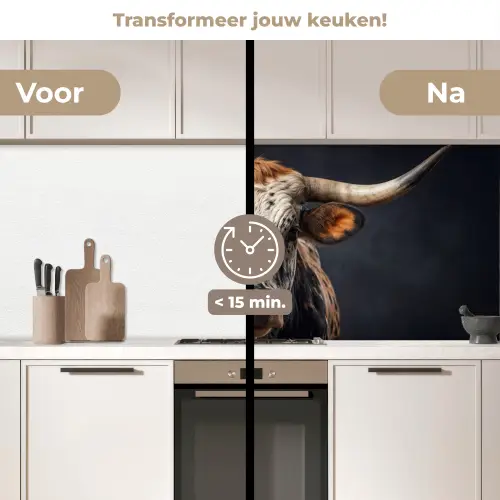 Stier - Kleurrijk - Hoorns keuken achterwand 2 middel -voor-na2_NL