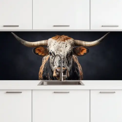Stier - Kleurrijk - Hoorns keuken achterwand 2 middel -3d