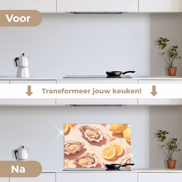 Stilleven - Citroenen - Oesters - Abstract - Oranje keuken achterwand spatscherm klein -voor_na_NL