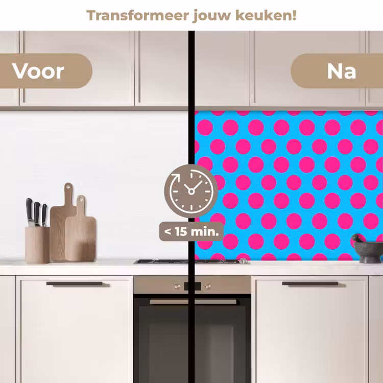 Stippen - Klassiek - Roze keuken achterwand 2 middel 871 -voor-na2_NL
