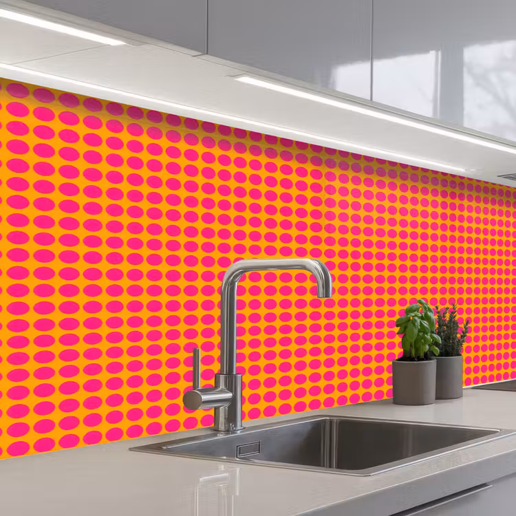 Stippen - Patroon - Oranje keuken achterwand 2 middel 871 -3d_schuin