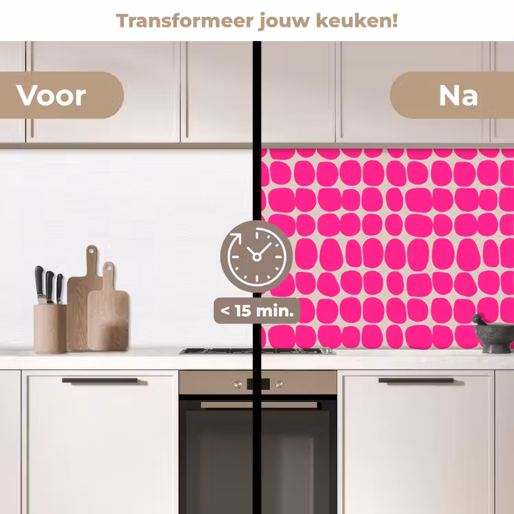 Stippen - Patroon - Roze keuken achterwand 2 middel 871 -voor-na2_NL