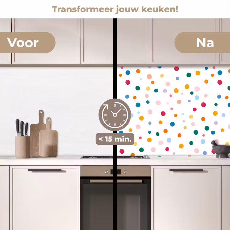 Stippen - Speels - Kleurrijk keuken achterwand 2 middel 871 -voor-na2_NL