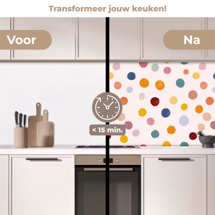 Stippen - Subtiel - Kleurrijk keuken achterwand 2 middel 871 -voor-na2_NL