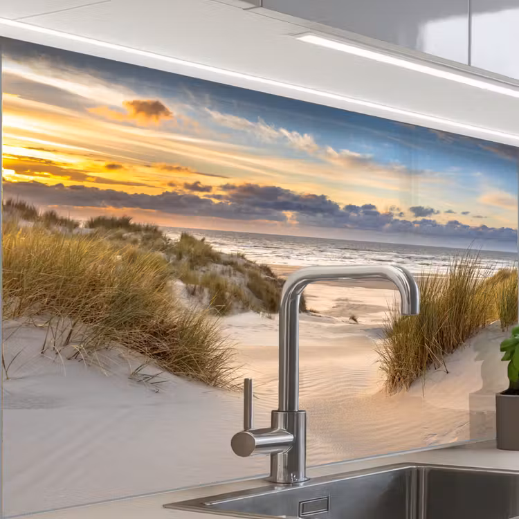 Strand - Duin - Gras - Zonsondergang - Zee keuken achterwand sample klein -zzzz3d_schuin