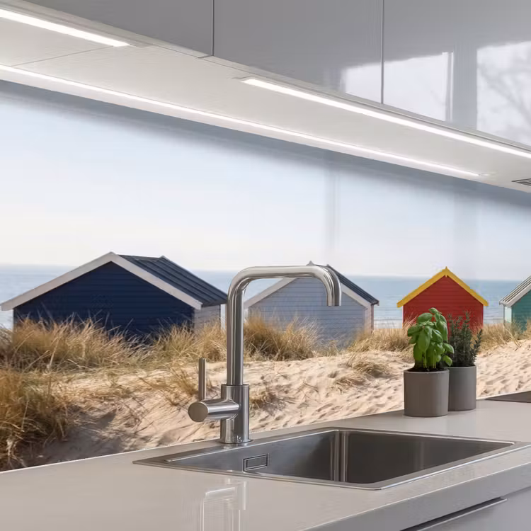 Strand - Huisjes - Kleurrijk - Duinen keuken achterwand 2 middel -3d_schuin