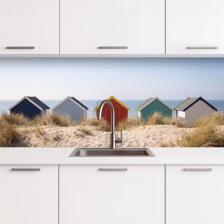 Strand - Huisjes - Kleurrijk - Duinen keuken achterwand 2 middel -3d