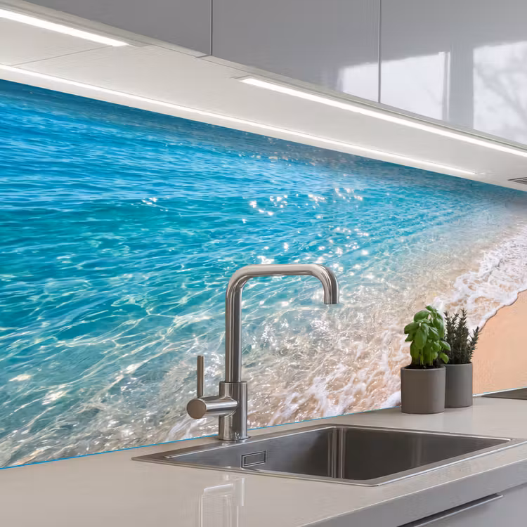 Strand - Water - Natuur - Blauw - Beige keuken achterwand 2 middel -3d_schuin