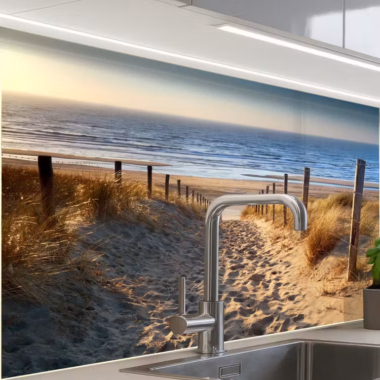 Strand - Zee - Nederland - Duinen - Zon keuken achterwand sample klein -zzzz3d_schuin