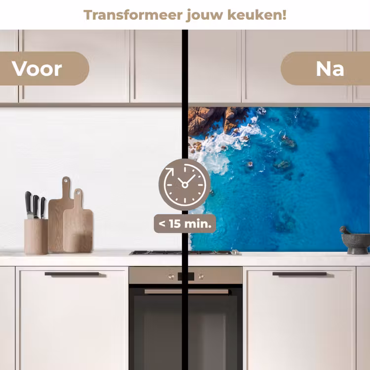 Strand - Zee - Rotsen - Natuur - Blauw keuken achterwand 2 middel -voor-na2_NL