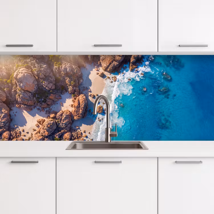 Strand - Zee - Rotsen - Natuur - Blauw keuken achterwand 2 middel -3d