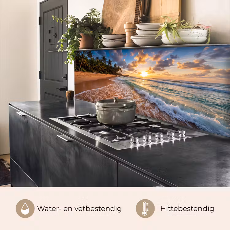 Strand - Zonsondergang - Golven - Natuur - Goud keuken achterwand 2 middel -usp_NL