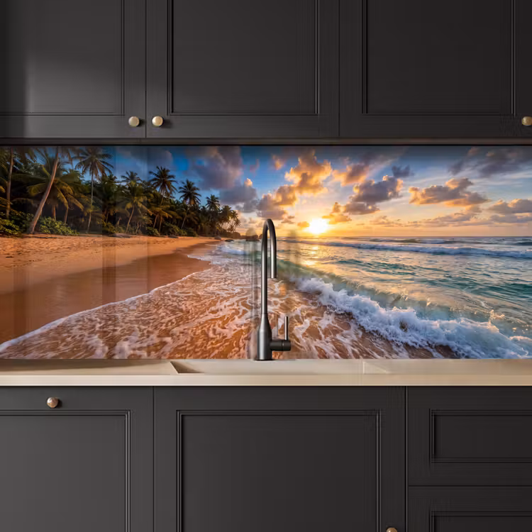 Strand - Zonsondergang - Golven - Natuur - Goud keuken achterwand 2 middel -sfeer1