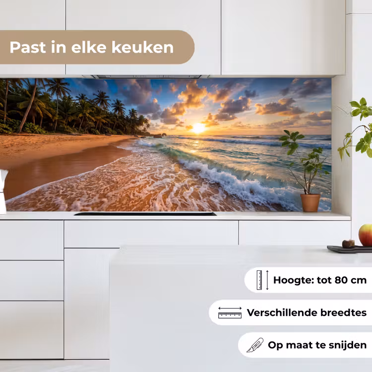 Strand - Zonsondergang - Golven - Natuur - Goud keuken achterwand 2 middel -sfeer4_NL