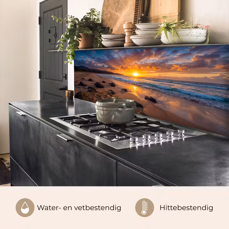 Strand - Zonsondergang - Golven - Natuur - Oranje keuken achterwand 2 middel -usp_NL