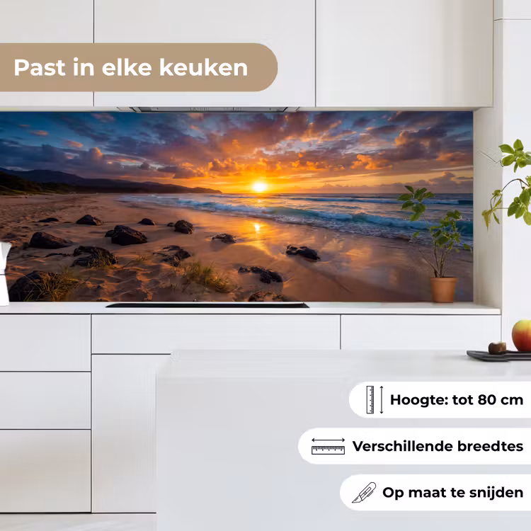 Strand - Zonsondergang - Golven - Natuur - Oranje keuken achterwand 2 middel -sfeer4_NL