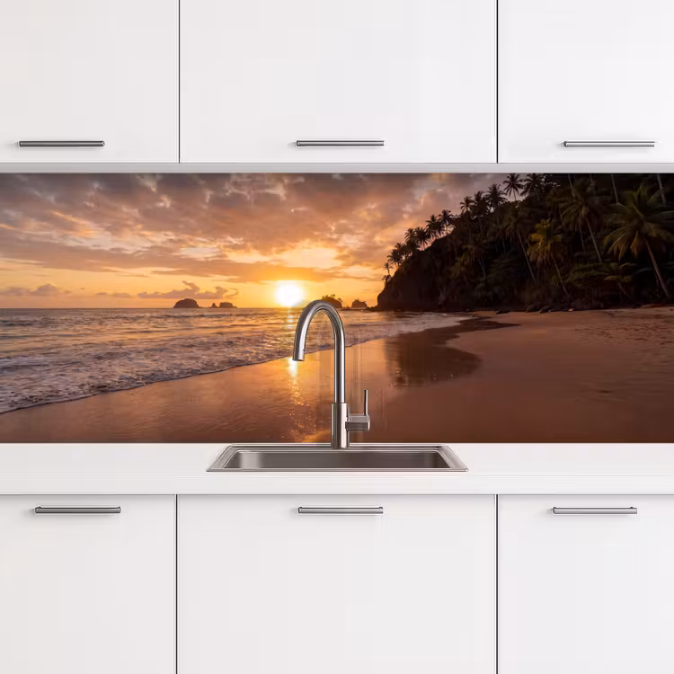 Strand - Zonsondergang - Natuur - Tropisch - Oranje keuken achterwand 2 middel -3d
