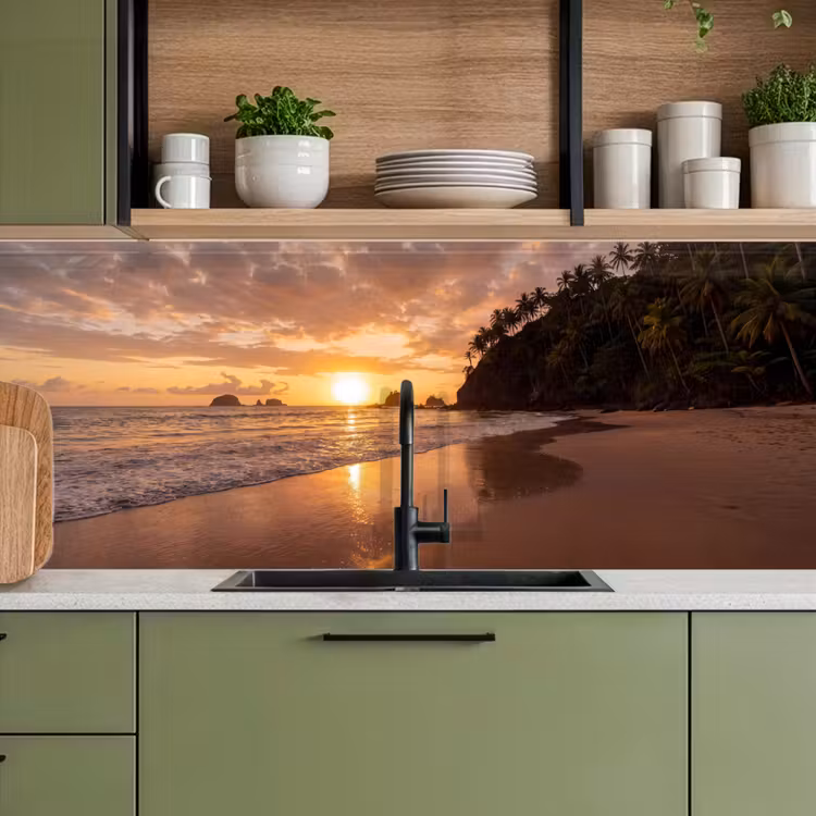 Strand - Zonsondergang - Natuur - Tropisch - Oranje keuken achterwand 2 middel -sfeer3