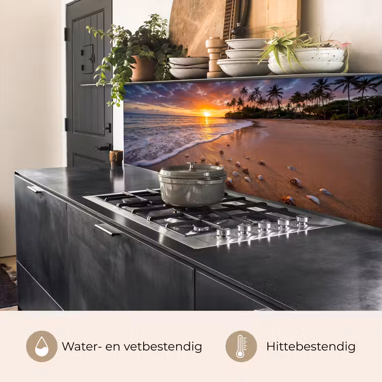 Strand - Zonsondergang - Palmbomen - Natuur - Oranje keuken achterwand 2 middel -usp_NL