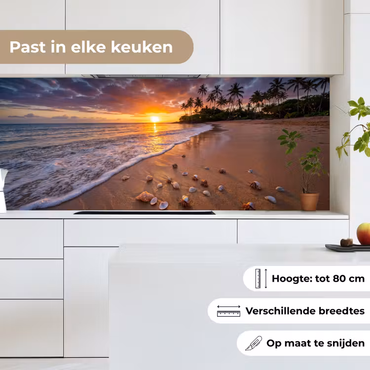 Strand - Zonsondergang - Palmbomen - Natuur - Oranje keuken achterwand 2 middel -sfeer4_NL