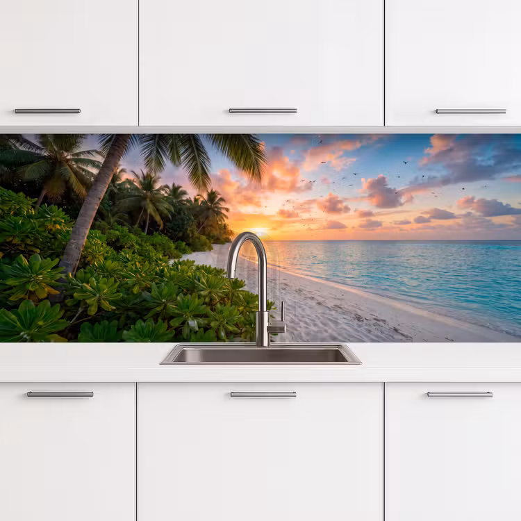 Strand - Zonsondergang - Palmbomen - Tropisch - Natuur keuken achterwand 2 middel -3d