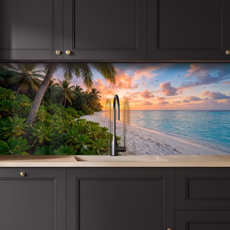 Strand - Zonsondergang - Palmbomen - Tropisch - Natuur keuken achterwand 2 middel -sfeer1