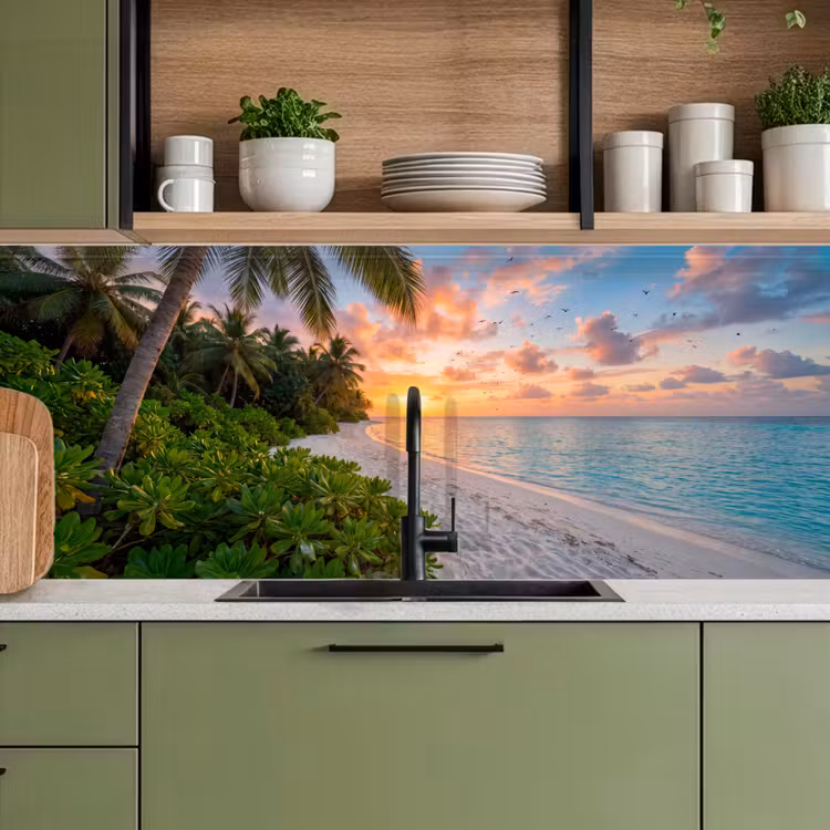 Strand - Zonsondergang - Palmbomen - Tropisch - Natuur keuken achterwand 2 middel -sfeer3