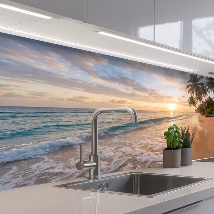 Strand - Zonsondergang - Tropisch - Natuur - Goud keuken achterwand 2 middel -3d_schuin
